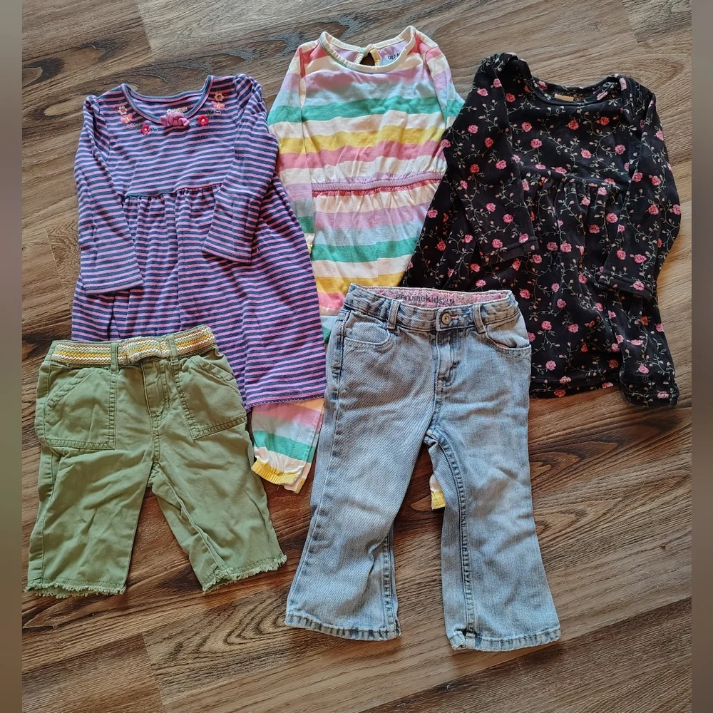 Lot 5 Toddler Girls Clothes 18-24mo OshKosh Old‎ Navy Dresses Jeans Capris
